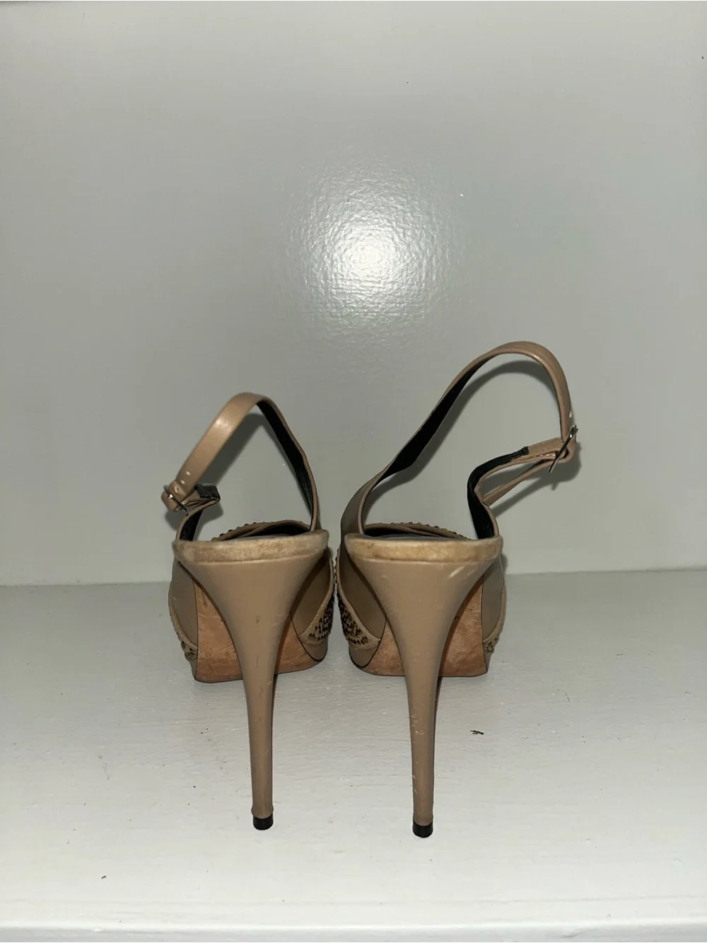 Giuseppe Zanotti Nude Beige Studded Peep-Toe Platform Slingback Heels
